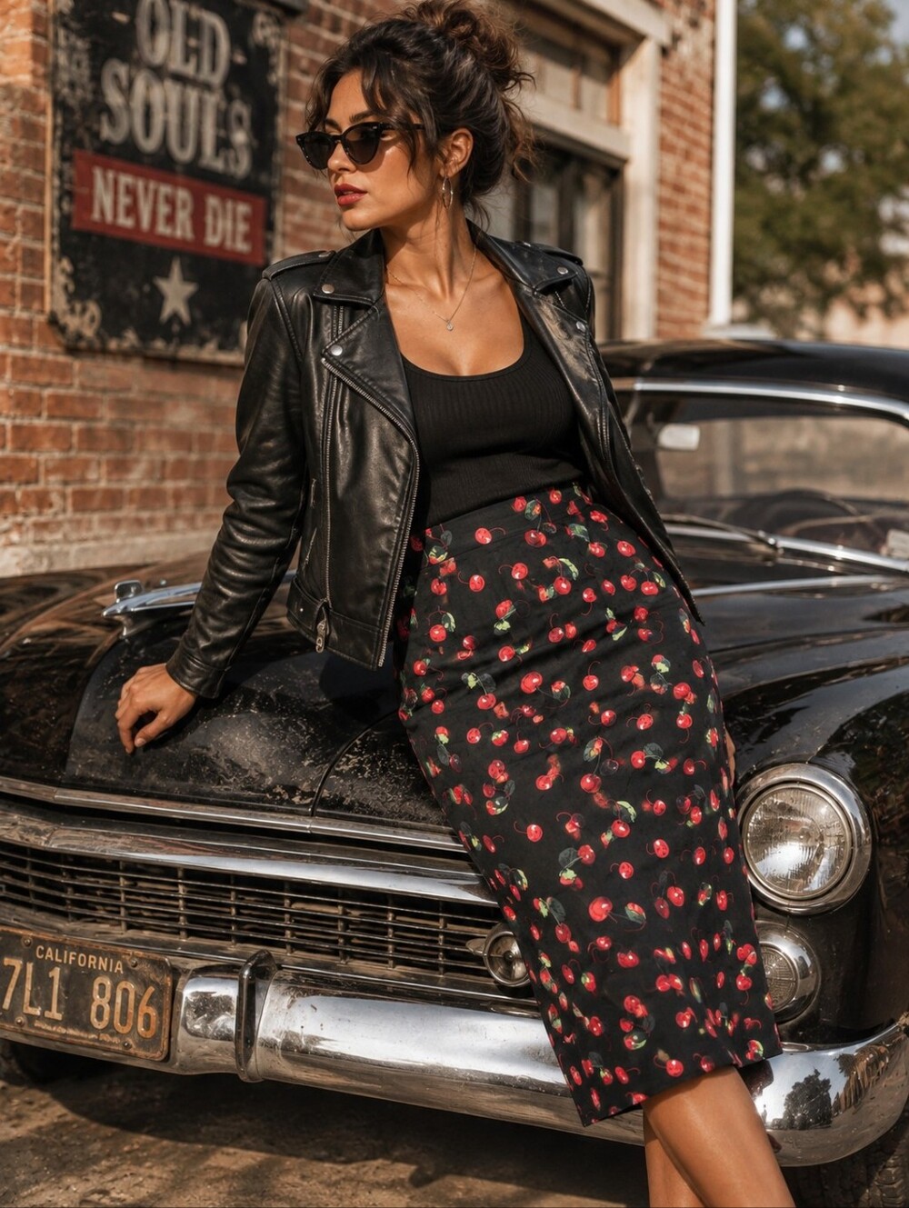 #13 Black Cherry Print Pencil Skirt